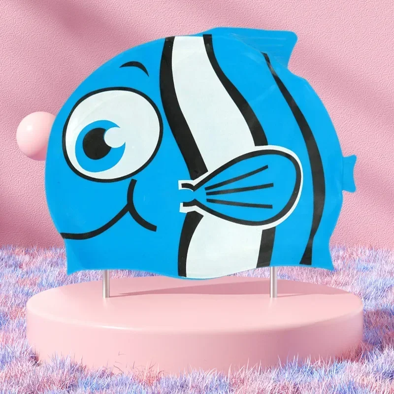 Children Swimming Caps Long Hair Ear Protection Cute Cartoon Swim Cap for Boys Girls Kids Silicone Swimming Cap Pool Accessories 5