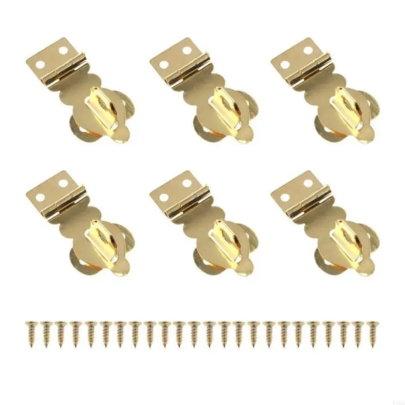 P8DA 6pcs Gold Hasp lock Mini Gold Hasps with Screws Decorative Lock for Multifunction Use In Jewelry Boxes & Luggage