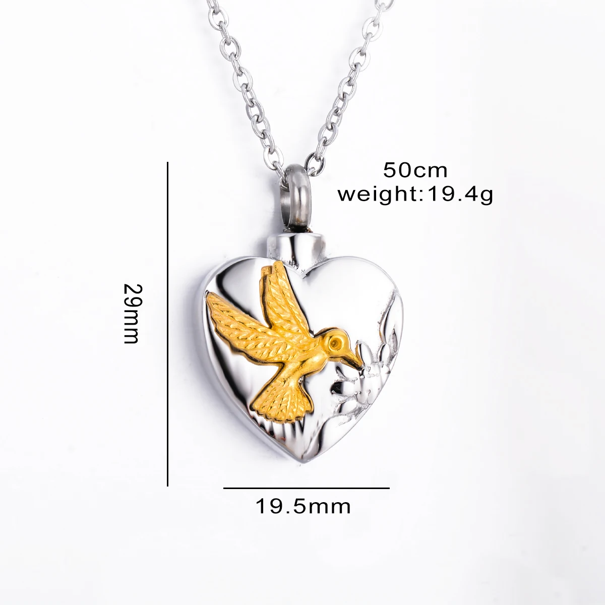 Stainless Steel Heart-shaped Urn Necklaces for Ashes Hummingbird Pendant Animal Cremation Memory Jewelry with Funnel Spoon 2