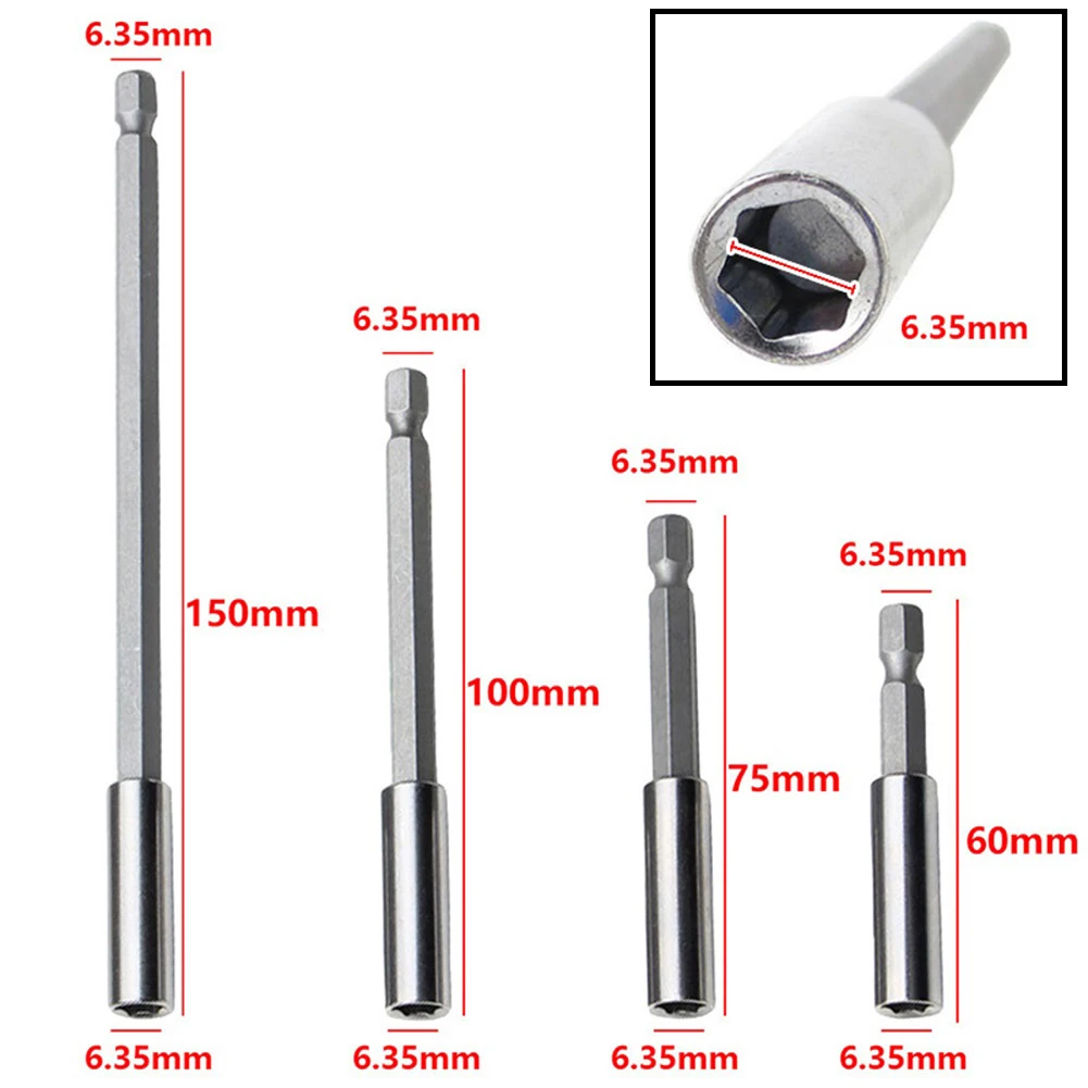 

4pcs 1/4 Hex Shank Quick Release Electric Drill Magnetic Screwdriver Tip Holder 60mm 75mm 100mm 150mm Screw Bits Extension Rod