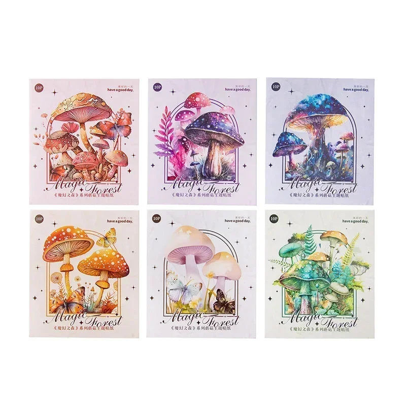 

10Pcs Forest PET Sticker Magic Mushroom Material Background Decorative Children Stickers DIY Scrapbook Stationery 140*100mm