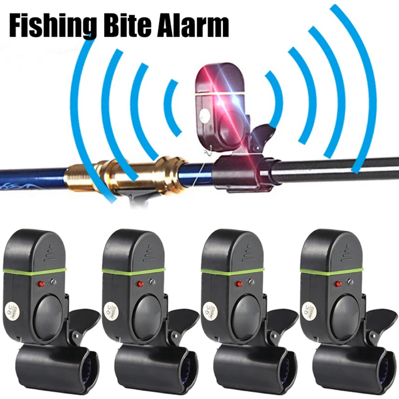 Fishing Alarm Fish Bite Lure Alert Alarm Sound Bell LED Light Indicator Clip-on Fishing Rod Outdoor Buzzer Tool