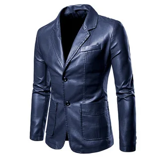 Men's Leather Suit Slim Fitting Lapel Versatile PU Suit Men's Lapel Suit Leather Jacket