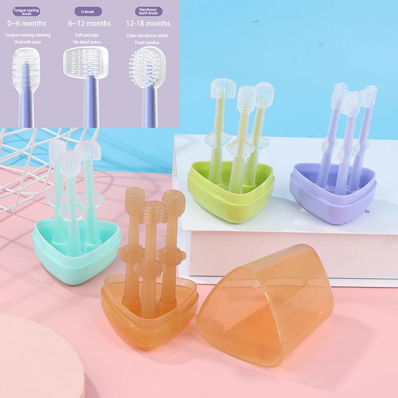 

3Pcs Baby Toothbrush Child Toothbrush Infant Tooth Brush 0-18 Months Tongue Coating Cleaning Baby Silicone Toothbrush