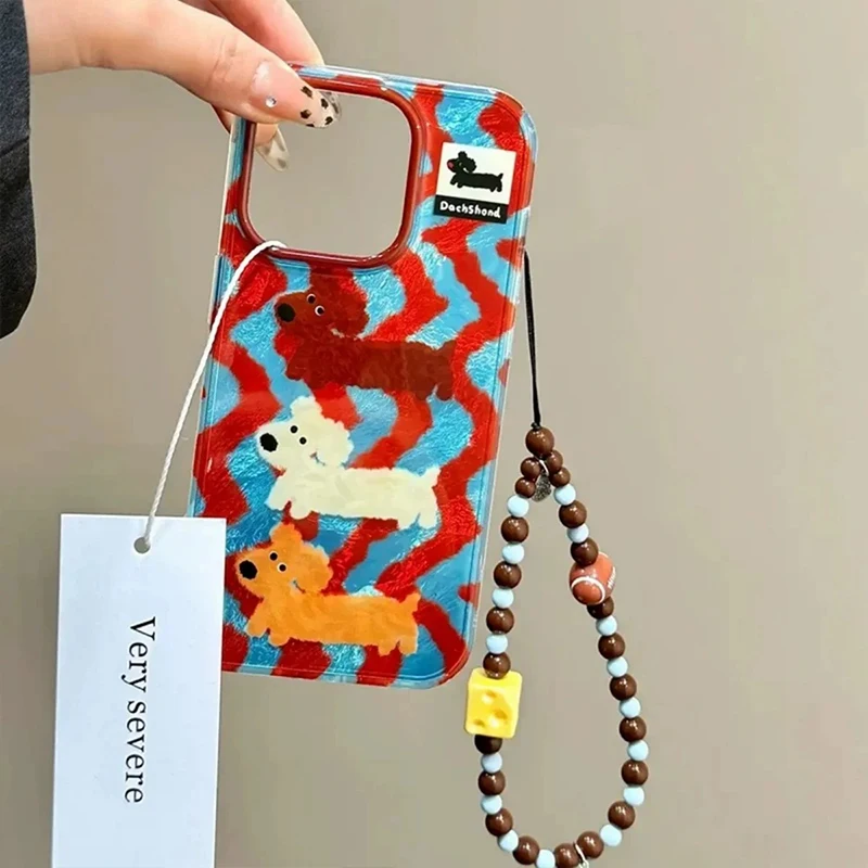 Cartoon Striped Sausage Dog Feather Texture Phone Case