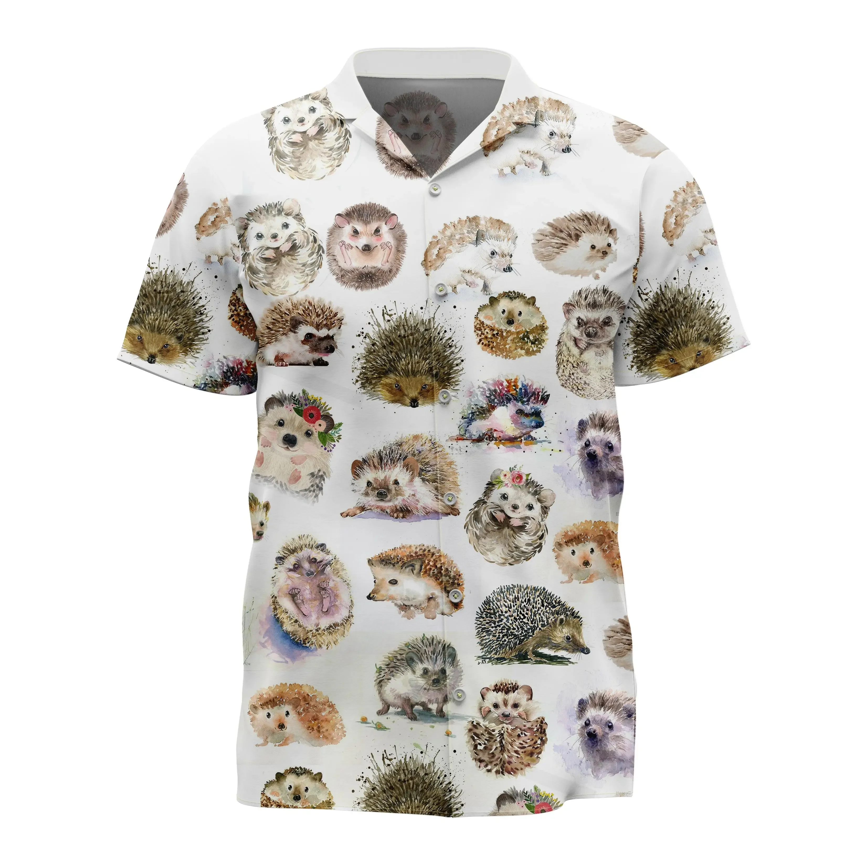 Jumeast Cute Hedgehog Pattern Short Sleeve Hawaiian Shirt Animal Graphics Polyester Aloha Shirts Tropical Casual Man Clothing 2