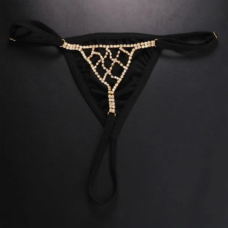 Mesh Panties Women Rhinestone Strings Elasticity Trend Body Chain Rave Waist Femme Thong Bodysuit Underwear Club Party