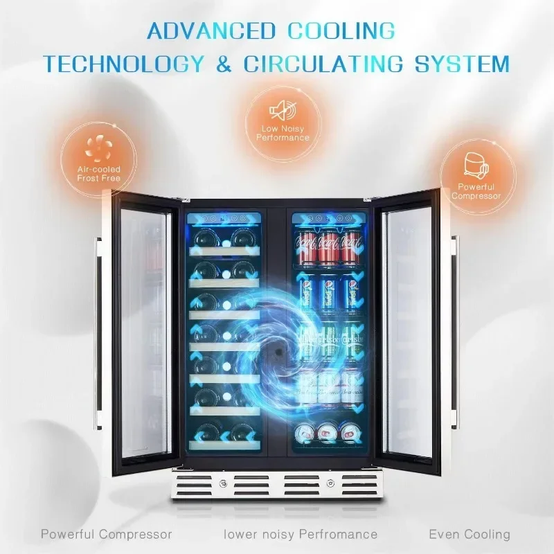 Wine and Beverage Refrigerator, 24 inch Wine Fridge Dual Zone Hold 20 Bottles and 78 Cans, Digital Touch Control 5