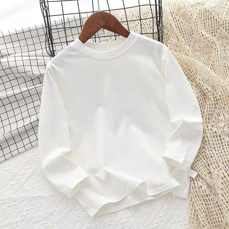 Children's Clothing 2025 Cotton Boys Girls T-Shirt Solid Long Sleeve Kids Cothes Autumn Sweatshirt Tops Teenage 6 8 10 12 Years 3