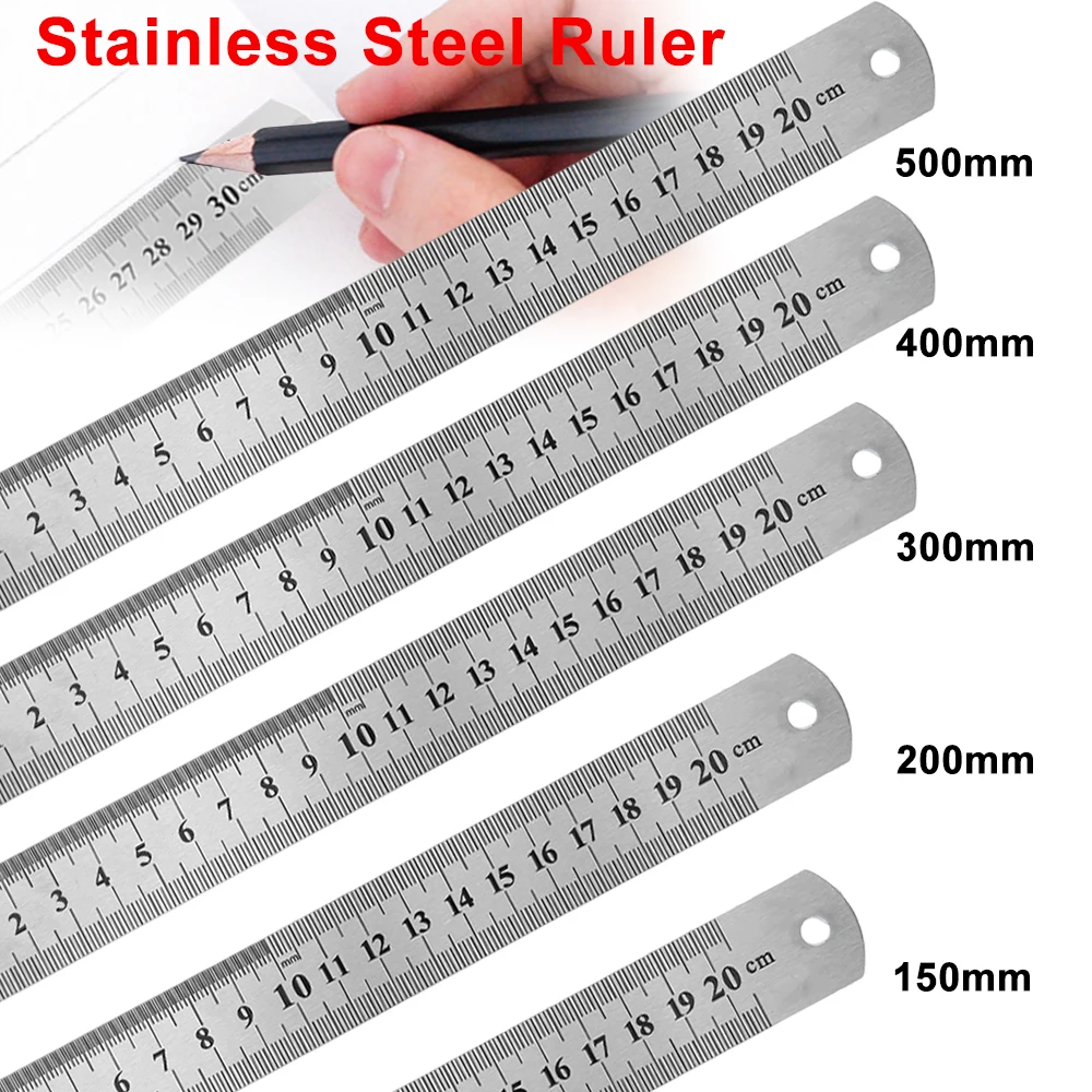 Straight Ruler 15-50Cm Double Side Scale Stainless Steel Measuring Tool for Students