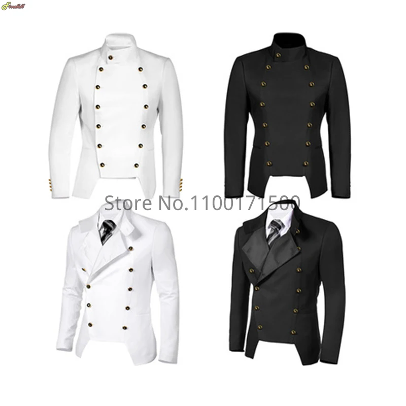 

Medieval Halloween Vintage Military Gothic Parade Jacket Embroidered Buttons Solid Color Top Retro Uniform Party Costume