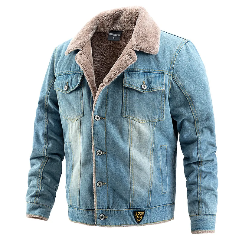 

M-3XL Mens Denim Jackets Autumn Winter Male Coats Turn-down Collar Single Breasted Slim Casual Keep Warm Outerwear Clothes H109