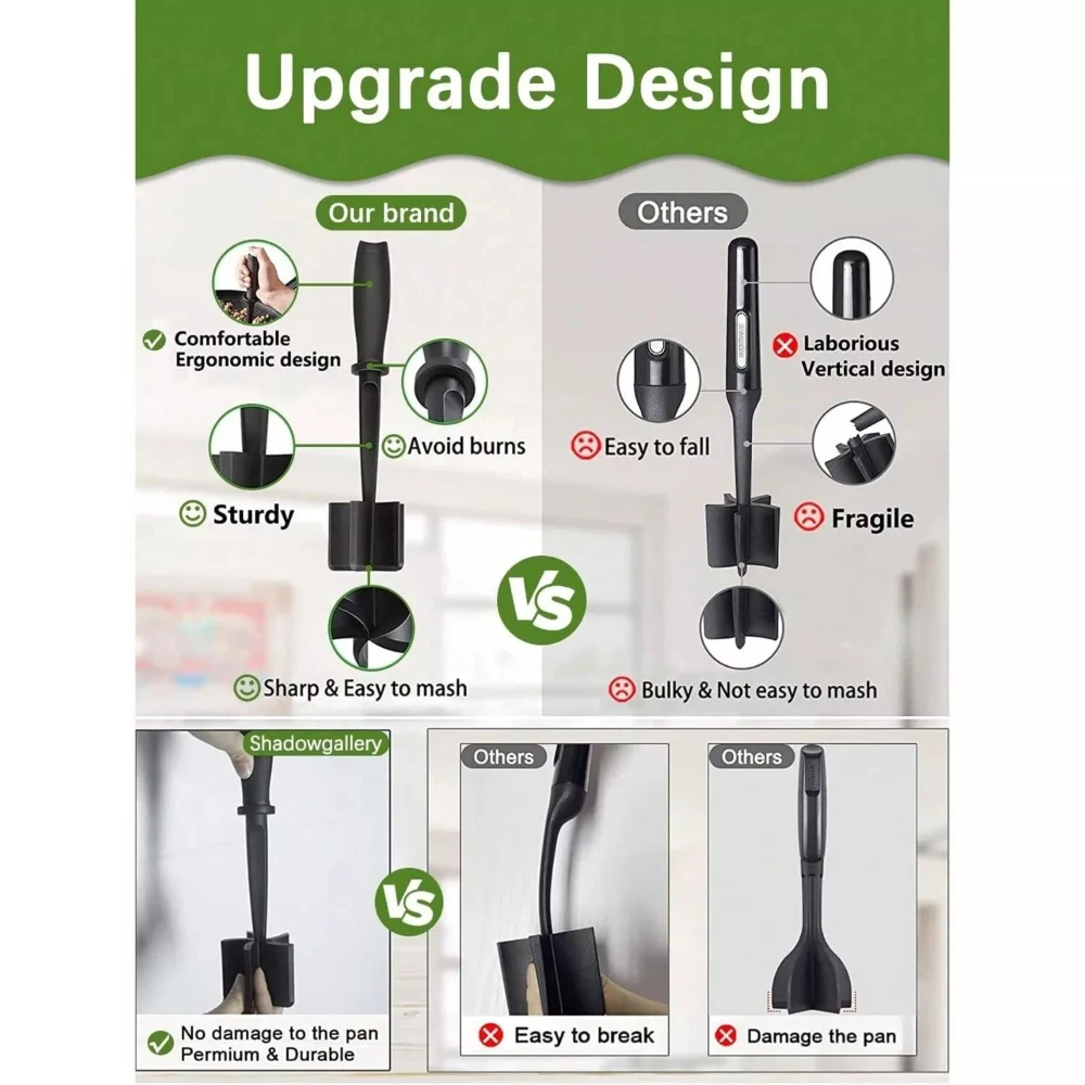 Description Picture 6 of itemHandheld Meat Masher Ergonomic Design Nylon Material Durable Heat-Resistant Kitchen Tool Potato Masher Hamburger Smasher
