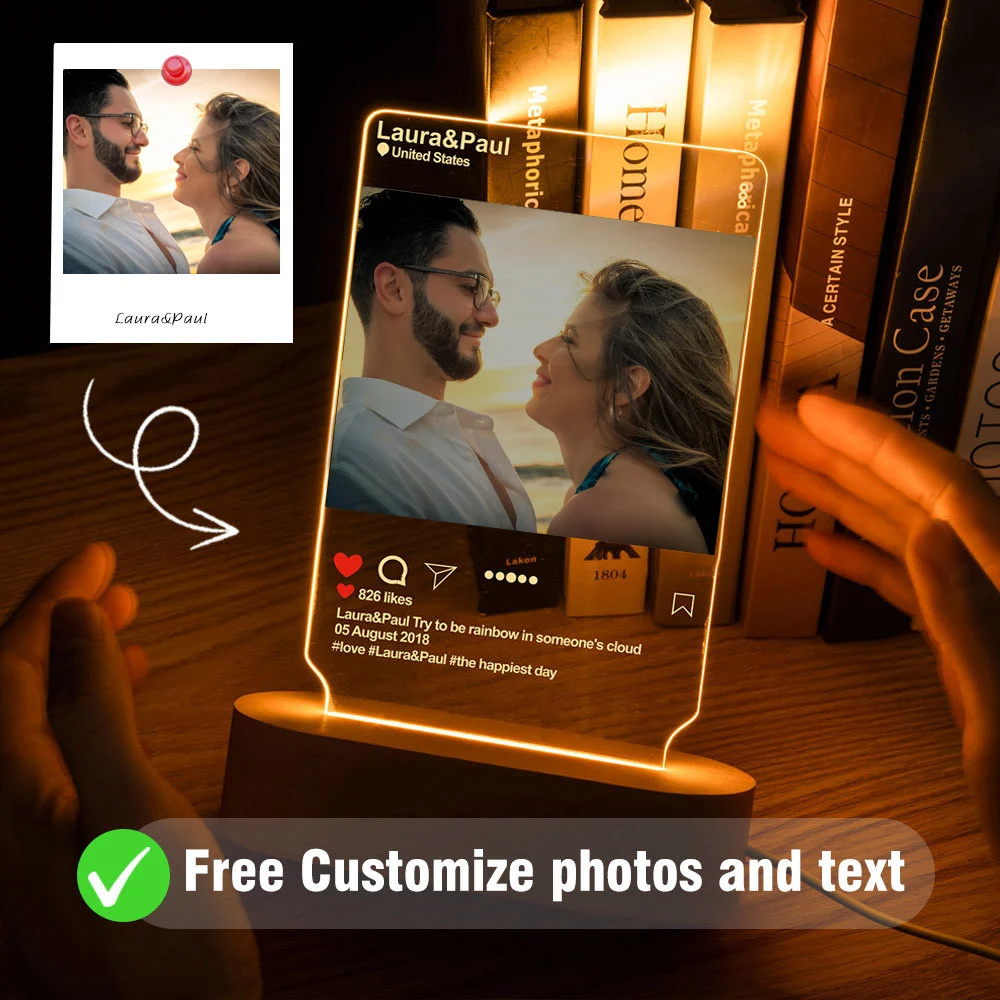 Custom Lovers Photo Frame Night Light Personalized Couple Gifts Unique Birthday Anniversary Valentine\'s Day Christmas Gifts