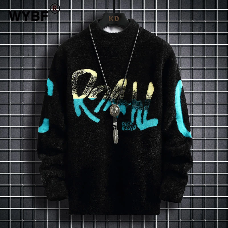 

Men's Winter Knitted Sweater Pullover Print Korean Fashion Clothes Knitwears Clothing Long Sleeved Round Neck Jacket Autumn