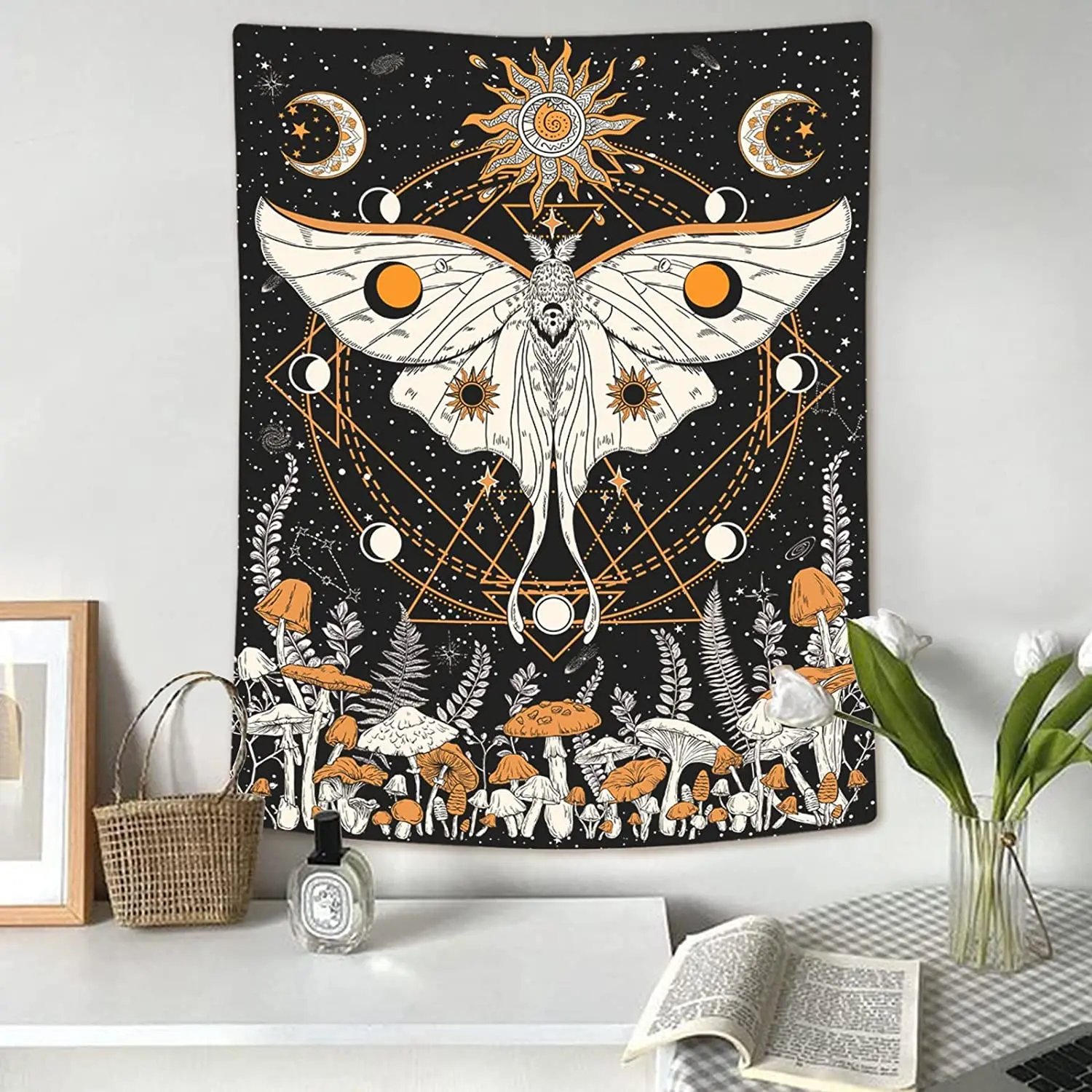 Mushroom Sun Moon and Stars Tapestry Decor Wall Hanging