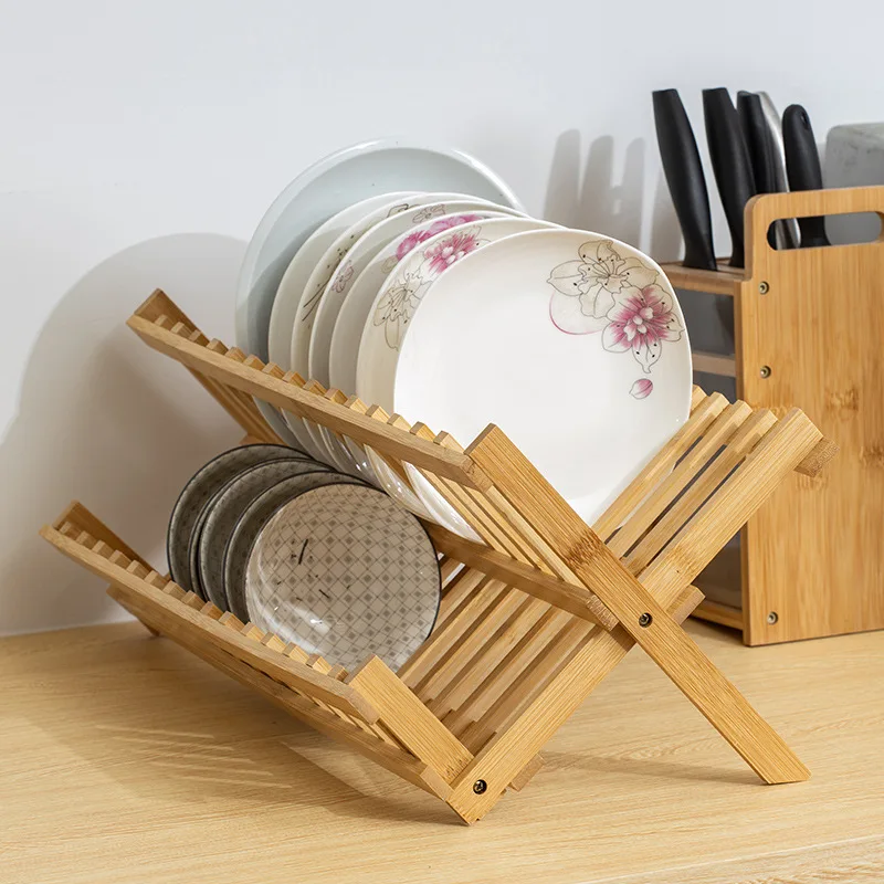 

Bamboo Bowl Rack Double-Layer Bowl Dish Drain Rack Solid Wood Kitchen Rack Bowl Dish Bar With Chopsticks Cage Storage Rack