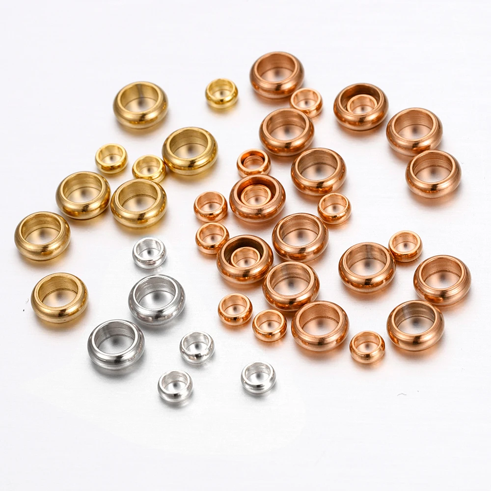 50pcs Rose Gold Color Stainless Steel Stopper Spacer Beads Round Crimp Bead for Bracelet Jewelry Making DIY Wholesale Supplies