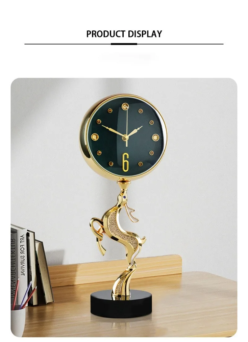 Description Picture 2 of itemRealistic Smooth Golden Table Clocks Round Deer Crystal Living Room Desk Clocks Metal Pointer Modern Luxury Gorgeous Home Decor