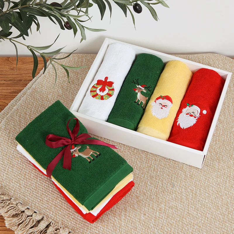 

Cotton Christmas Towel Gift Box Santa Claus Creative Set Children's Washcloth Red