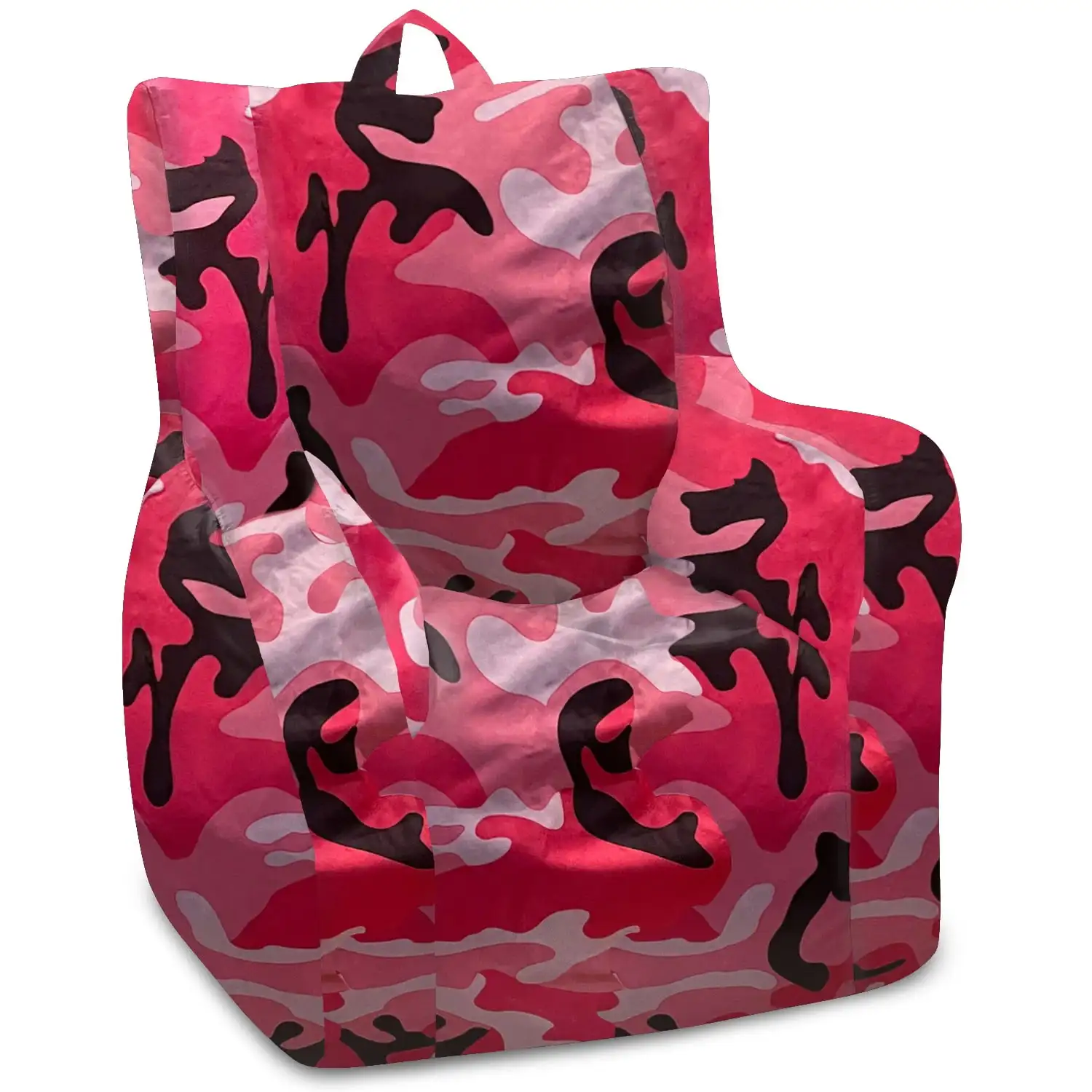 

Round Bean Bag Chair, Nylon Pasadena Chair for Living Room Bedroom Lazy Floor Sofa Fluffy Couch with Filling - Camo Pink & Black