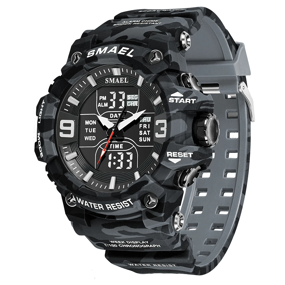 Rugged Men's Sport Waterproof Digital Watch with Alarm and Dual-Time Features