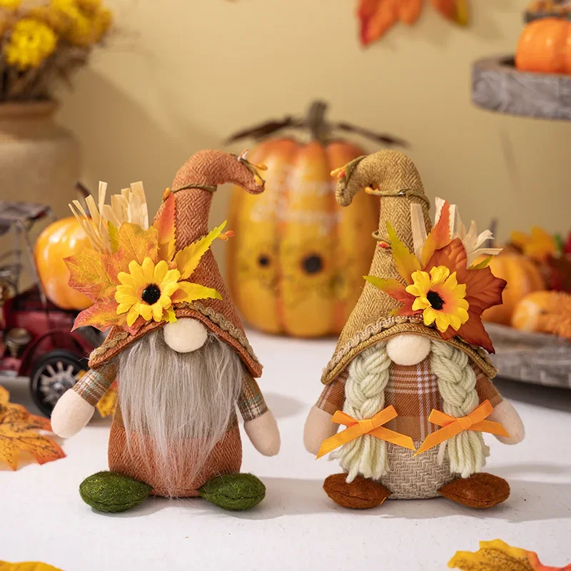 Thanksgiving Gnome Decorations – Fall Harvest Maple Pumpkin Gnomes for Table, Tiered Tray & Home Décor 2