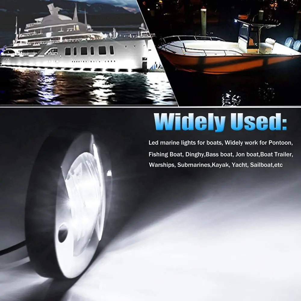 Marine Boat Interior 12V LED Deck Courtesy Light - Round Stern Transom Anchor Navigation Lighting