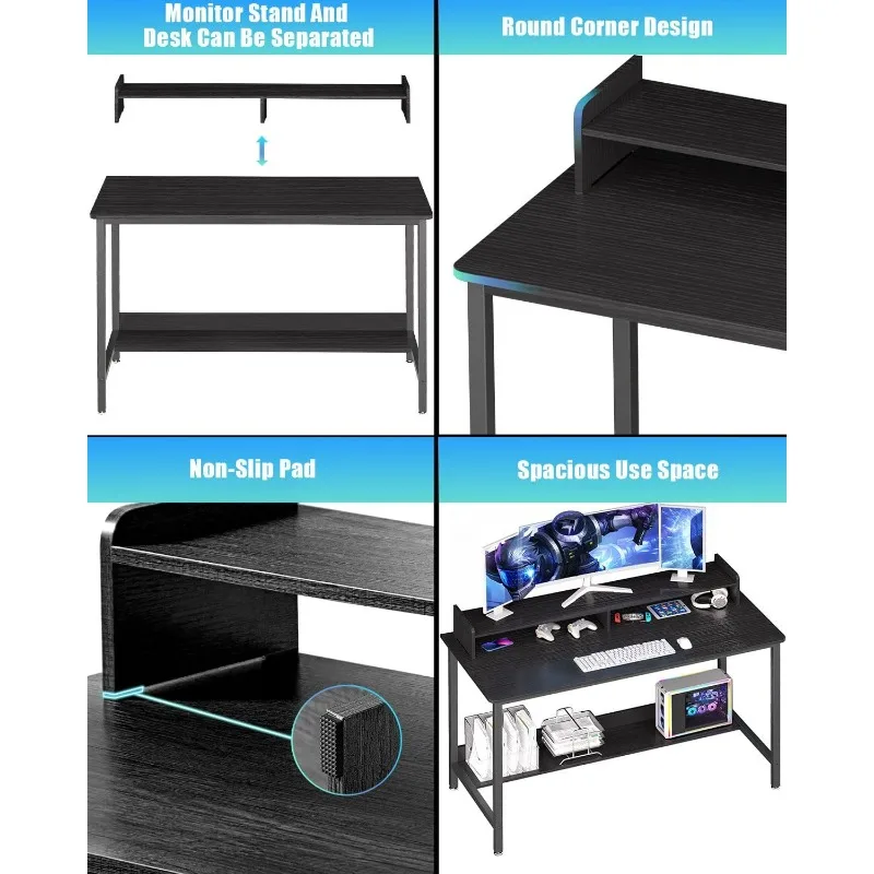 Computer Desk with Shelves, 43 Inch Gaming Writing Desk, Study PC Table Workstation with Storage for Home Office, Living 4