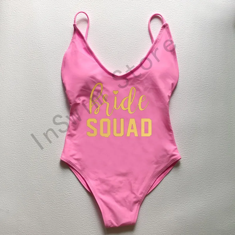 One piece swimsuit Sexy Padded One Piece Swimsuit Bride Squad Swimwear Women Bodysuit Bachelor Party BathingSuit monokini