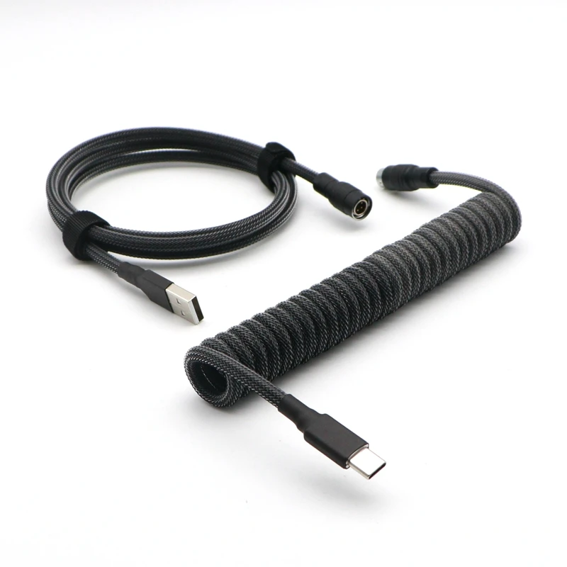 Paracord & PET สายม้วนสองสี USB ไปยัง Type-C Micro mini-USB สายขดสำหรับคีย์บอร์ดเชิงกลพร้อมนักบิน YC8 1