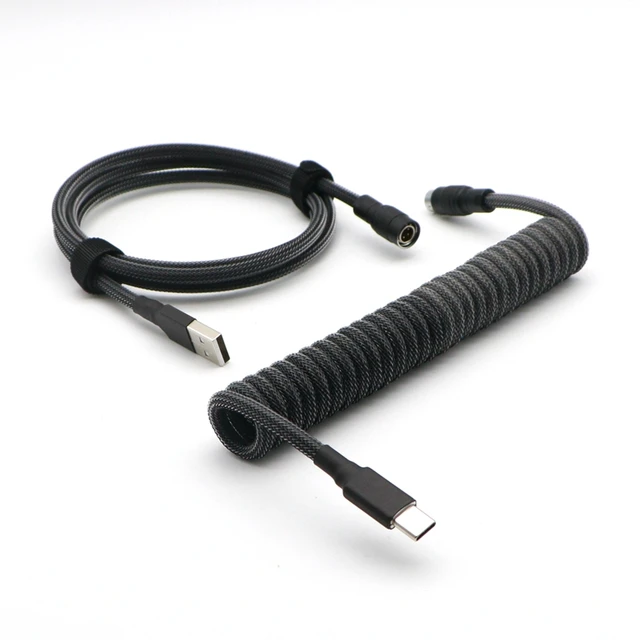 Paracord & PET สายม้วนสองสี USB ไปยัง Type-C Micro mini-USB สายขดสำหรับคีย์บอร์ดเชิงกลพร้อมนักบิน YC8 1