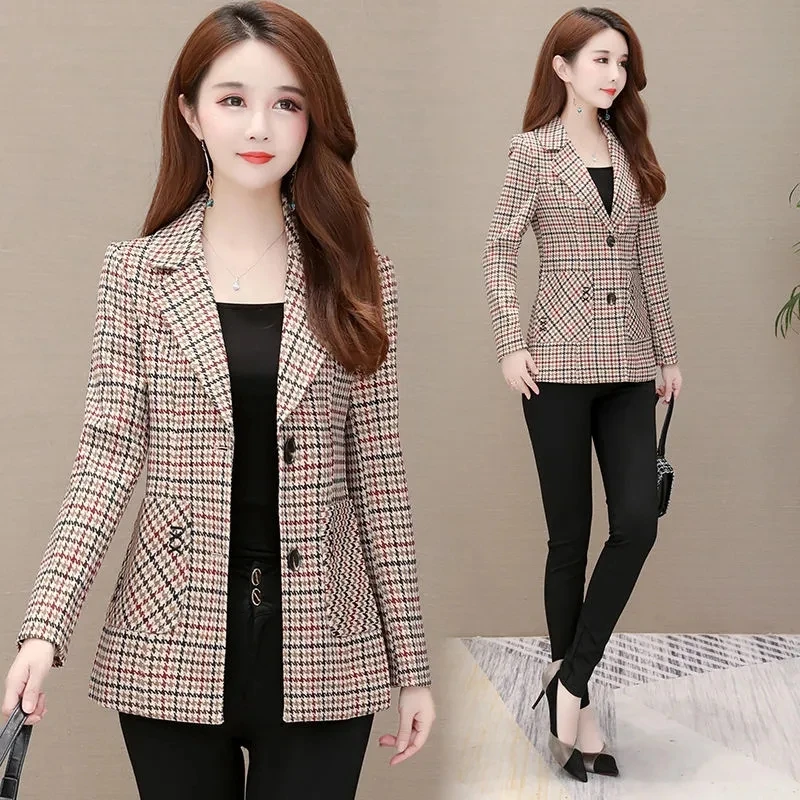 

TPJB New Spring And Autumn Plaid Fashion Suit Middle-aged Lady Large Size Slim Jacket Mother Dress Autumn Loose Casual CoatTide