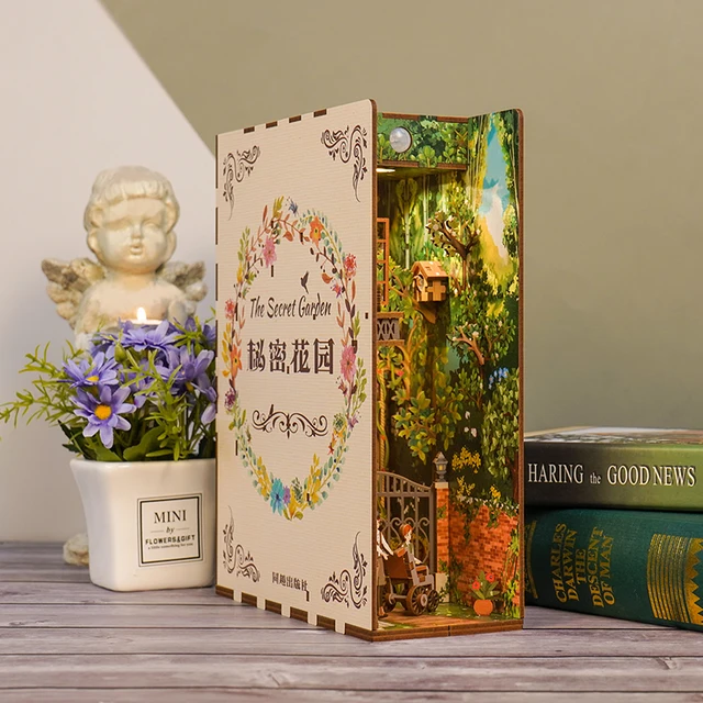 CUTEBEE DIY Book Nook Wooden Bookshelf Shelf Insert Miniatures House Model Kit Anime Collection Birthday Toy Gifts 5