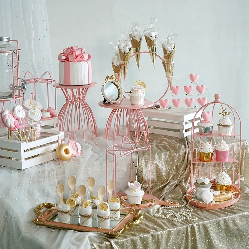 Pink Princess Wedding Birthday Girl Baby Shower Party Cake Food Cupcake Stands Holder Cake Plates Baking Bakeware Dinnerware