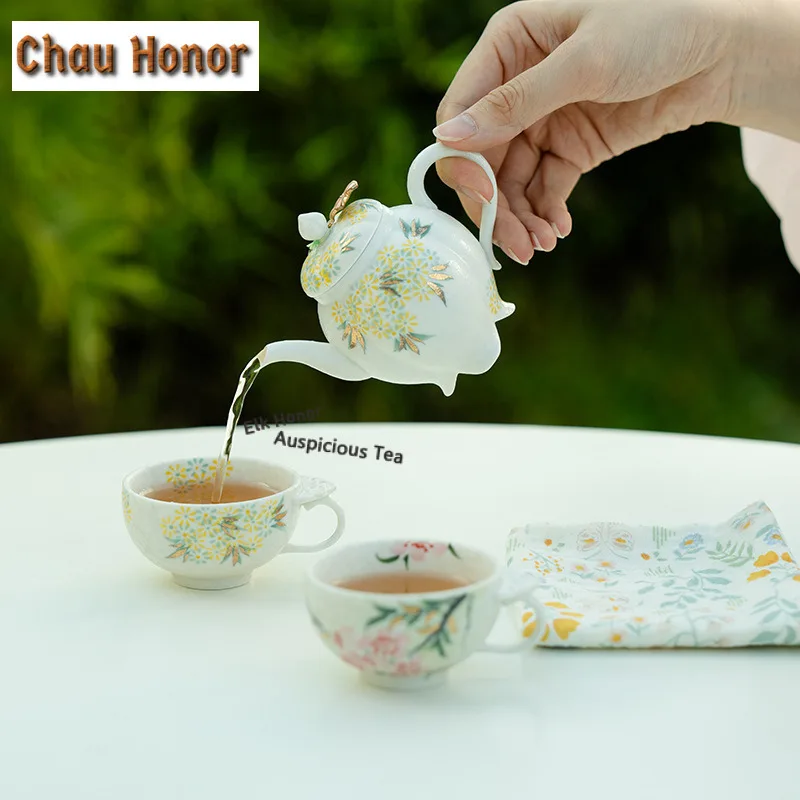 Hand-painted Peach Blossoms Travel Tea Set Kit Creative 1 Pot 2 Cups Tea Brewing Organizer Portable Camping Stock Bags for Tea