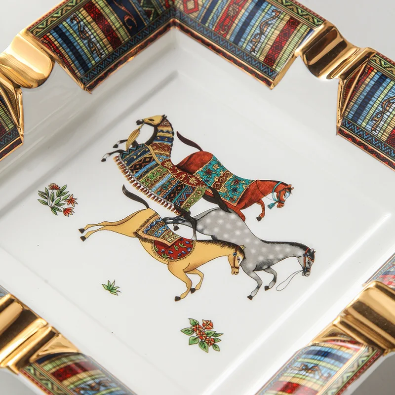 Factory luxury home ceramic cigar desk accessories cendrier cenicero cigarro gold painted ash tray smoking ashtray