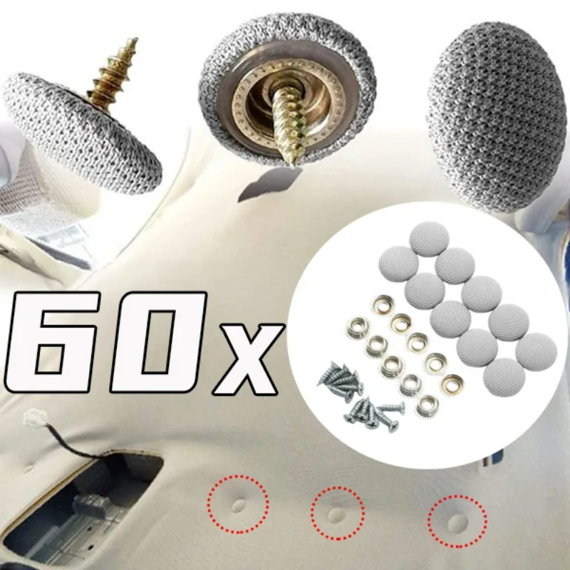 Car Interior Roof Buckles Headliner Ceiling Cloth Fixing Screw Care Fabric Buckle Rivets Retainer Cap Repair Automotive 30/60Pcs