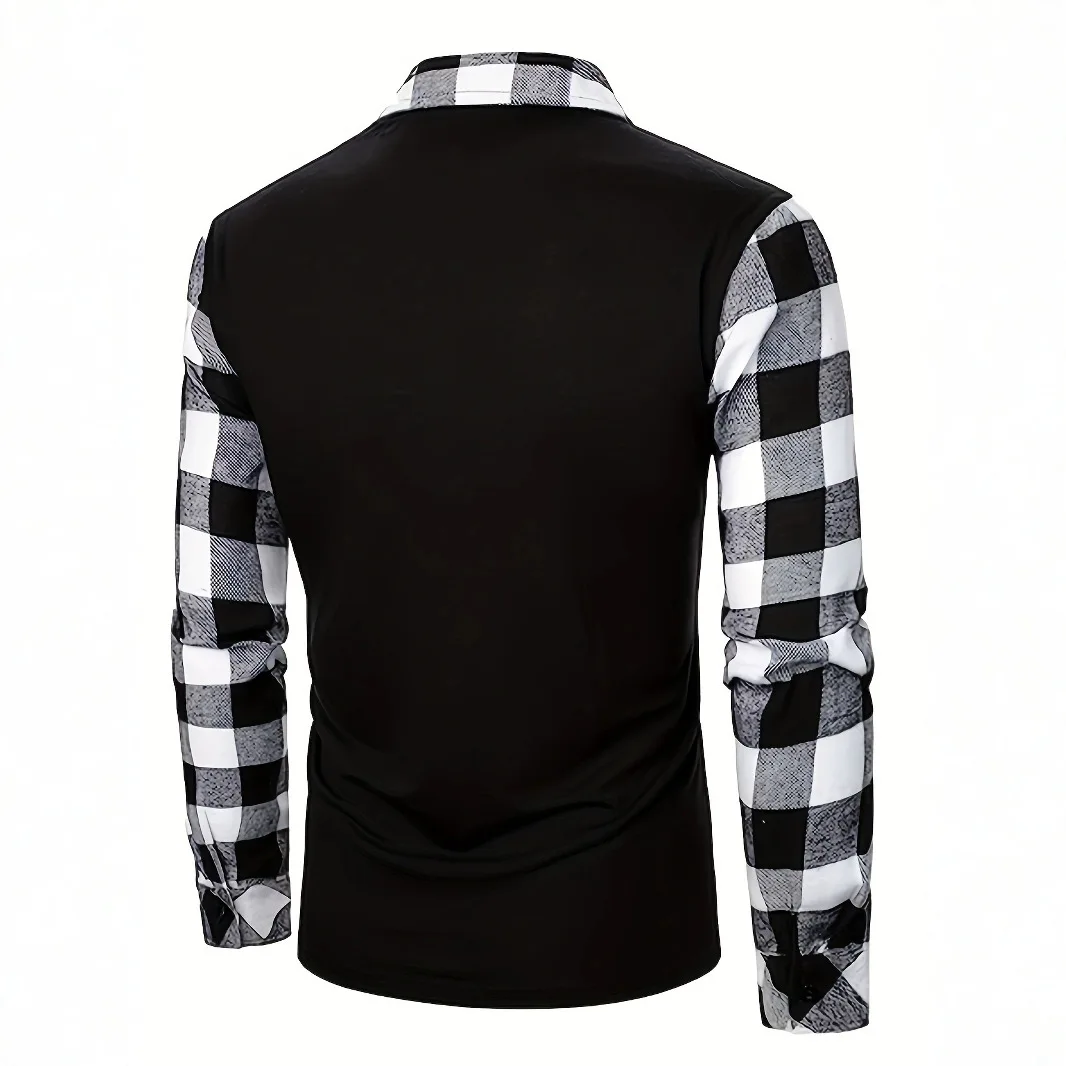 Vendita calda EU US Camicia da uomo in flanella a maniche lunghe Colletto polo Mezza zip Pullover Plaid Streetwear Casual Top - immagine 5