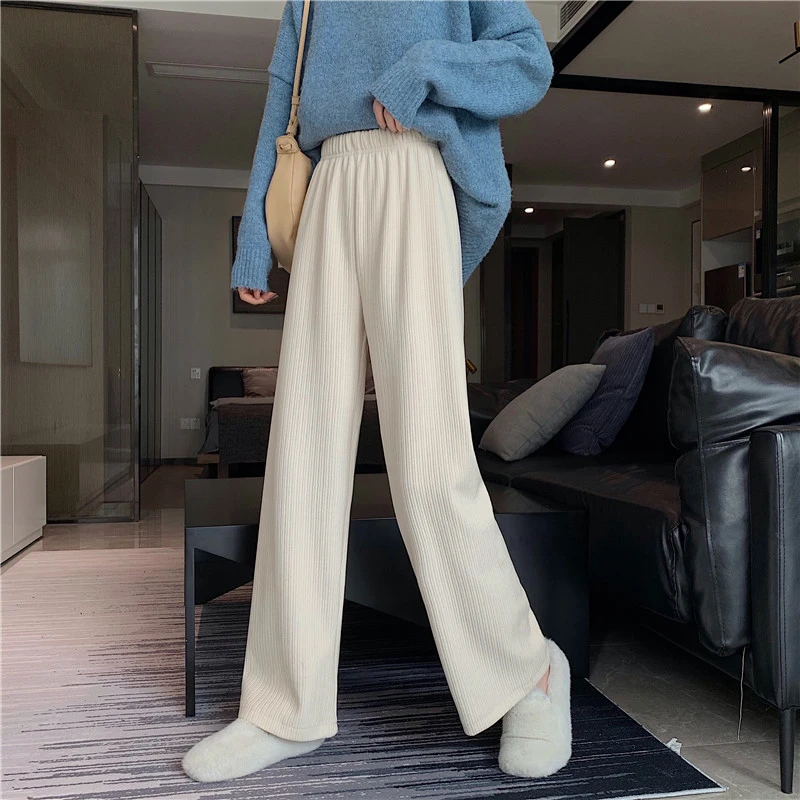 Wide Leg Pants Women's Autumn Winter Thicken Corduroy Pant Trousers Thin High Waist Drape Loose Straight Apricot Casual Pants dickies 874