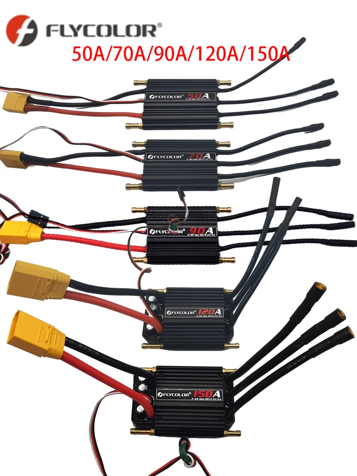 Flycolor Waterproof Brushless ESC For RC Boats - 50A/90A/120A/150A Options - 2-6S LiPo - Built-in BEC - Universal Fit