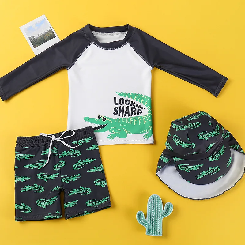 Children's Split Bathing Suit Toddler Boys 3PCS Cute Cartoon Pattern Short Sleeve Swimming Set 1-12Years Kids Beach Wear kids swimsuits