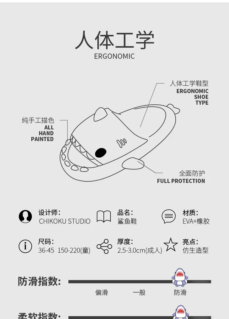 Description Picture 4 of itemGacimy Summer Shark Sandals For Children Soft Kid Thick Bottom Outdoor Beach Slides Boys Girls Cute Cartoon Shark House Slippers
