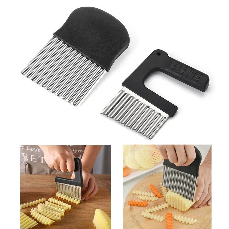 French Fry Potato Slicer Cutter Stainless Steel Waffle Fry Cutter Wavy Chopper For Veggies Fruit