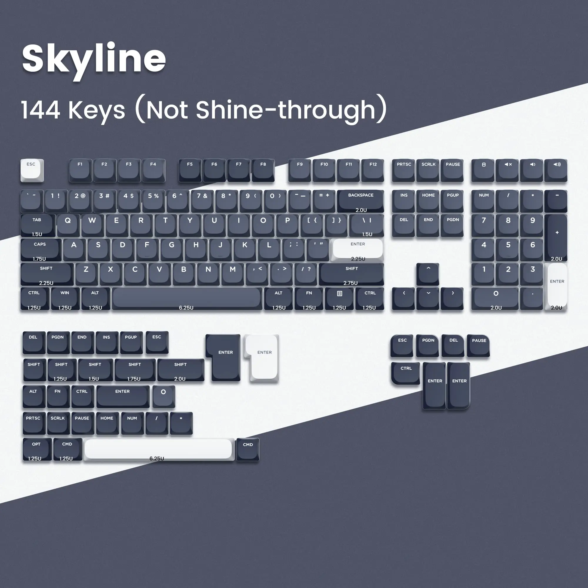 Low Profile Keycap para Gateron mx Gamer Teclado Mecânico Trabalhar Eua e Reino Unido Layout Preto e Cinza Horizon Pbt 144 Key
