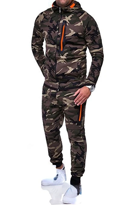 Set mimetico da esterno da uomo, un Set di due pezzi tra cui una felpa con cappuccio sportiva e alpinismo Casual e pantaloni lunghi - immagine 3