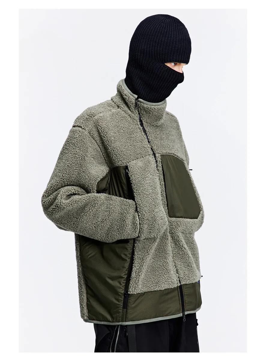Reindee Lusion 22FW  Diagonal zipper fleece jacket warm coat spicing materials multiple pockets techwear gorpcore outdoor