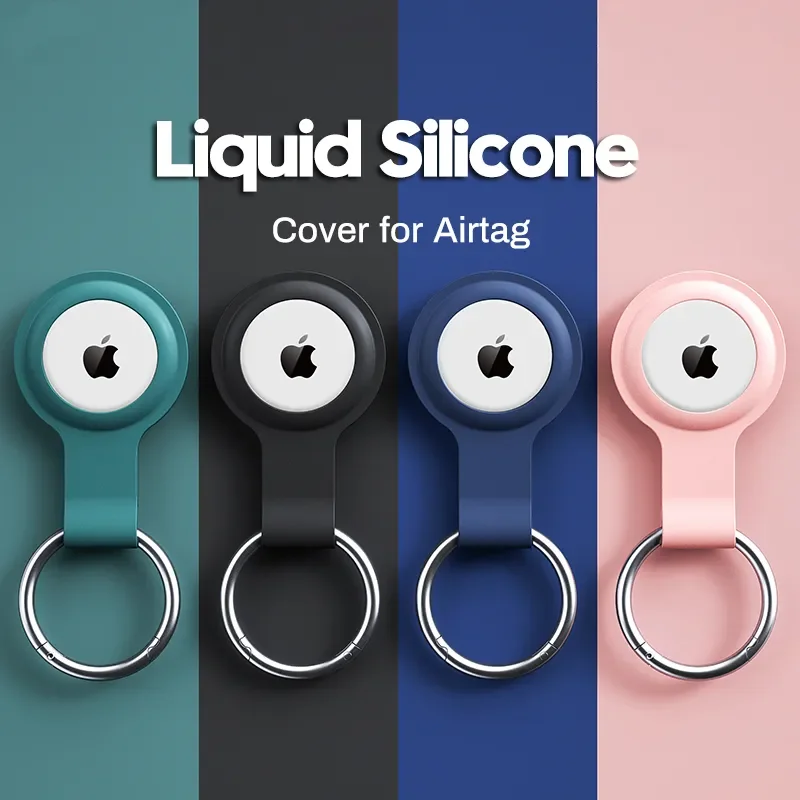 Silicone Airtag Case Cover for Apple Airtags Liquid Silicone Protective Shell Tracker Accessories Anti-scratch Sleeve Keychain
