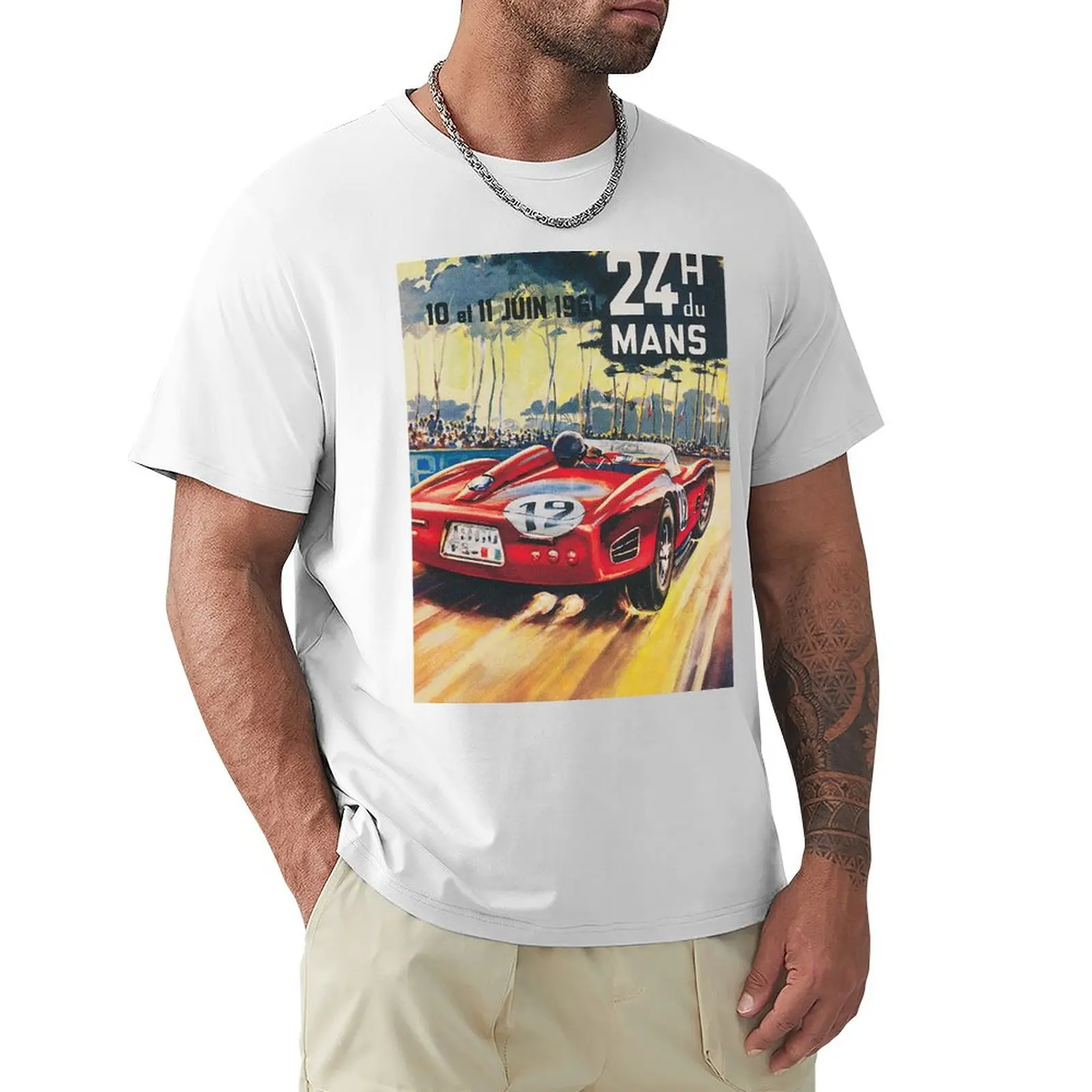 

Автомобильная гонка, 24-часовая гонка, du-Ман, Франция, винтажный постер, футболка, спортивные поклонники, футболки для мужчин, хлопок