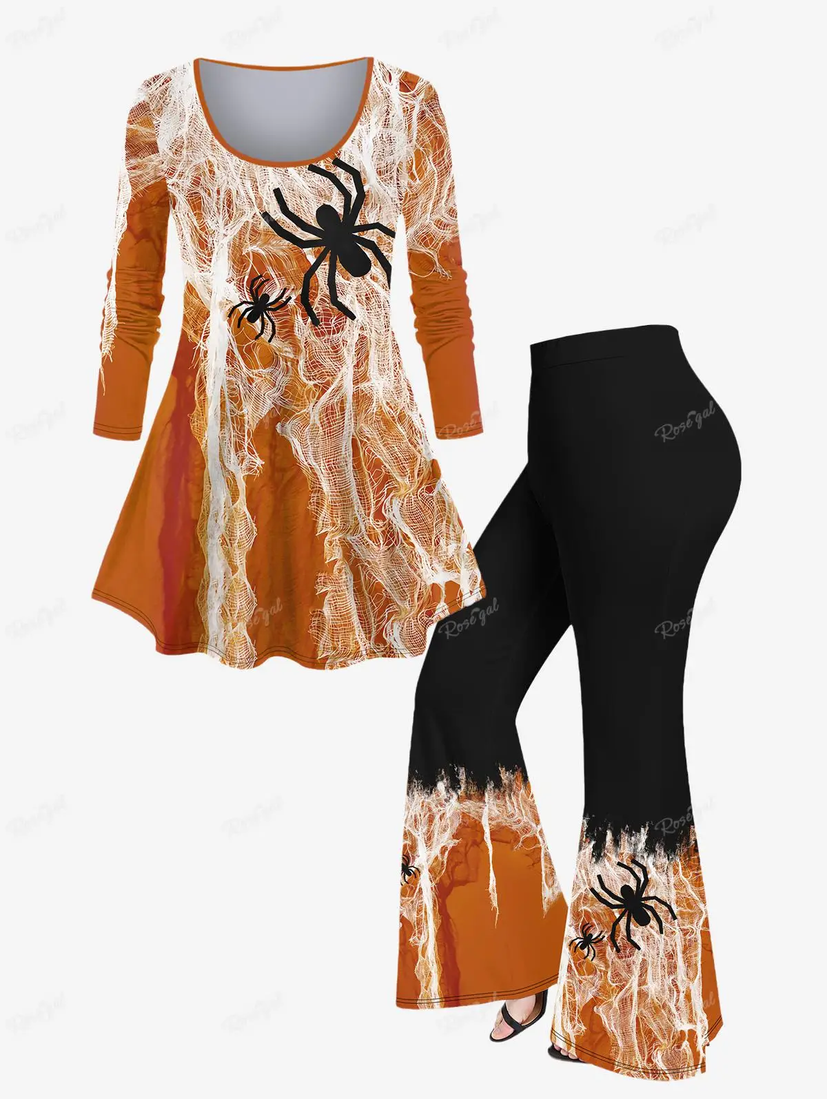 

Plus Size 3D Printed Halloween T-shirt Flare Pants Outfit Women's Matching Set Autumn Casual Tee And Trouser Suit XS-6X Optional